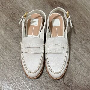 Dolce Vita Cream Loafers with Gold Buckle